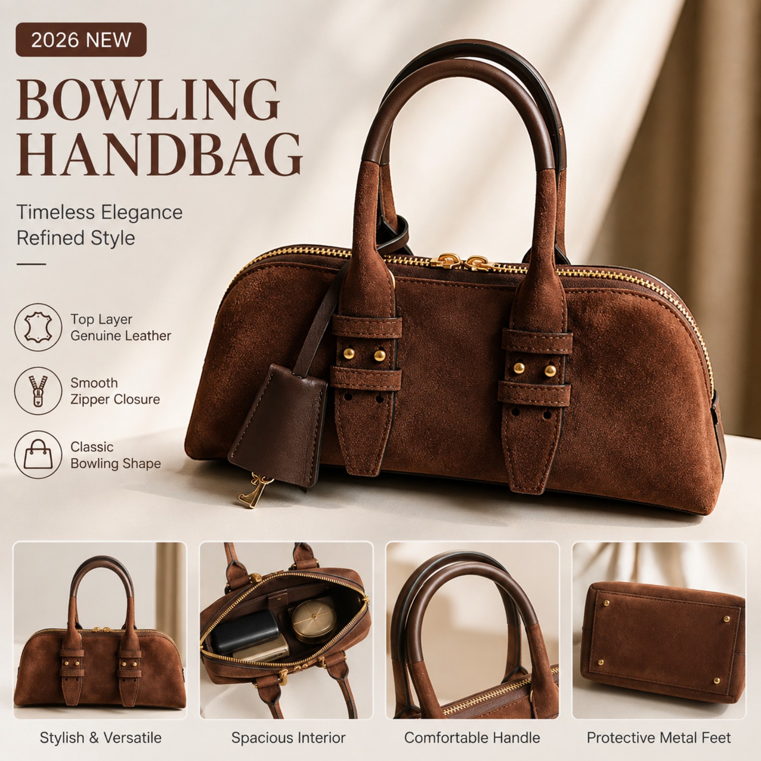 Structured Handbag Top Handle - 女性用本革ボーリングバッグ、ヴィンテージトップハンドルハンドバッグ、構造的なボストンバッグ、エレガントなカジュアルトートバッグ