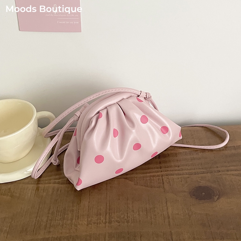 Shoulder Bag Slouchy - MOODS スーパーミニ高級デザイナー財布とハンドバッグ女性用ポルカドット PU レザー軽量小型ショルダークロスボディバッグ
