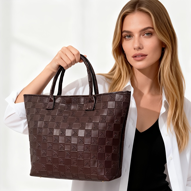Luxury Quilted Bags - ライトラグジュアリー ディープブラウン キルティング柄 レディース トートバッグ、大容量 レディース