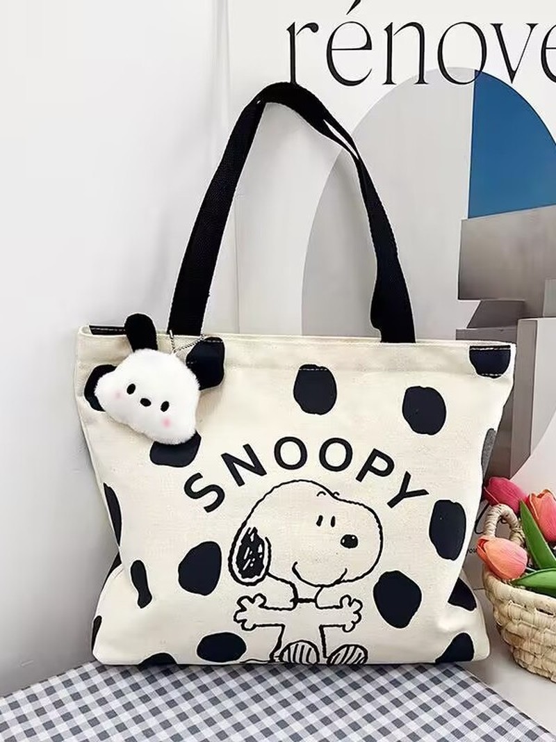 Shoulder Bag Slouchy - 漫画スヌーピーキャンバスショルダーバッグ女性用大容量トートバッグカジュアルハンドバッグ学生用日常使用旅行ショッパー