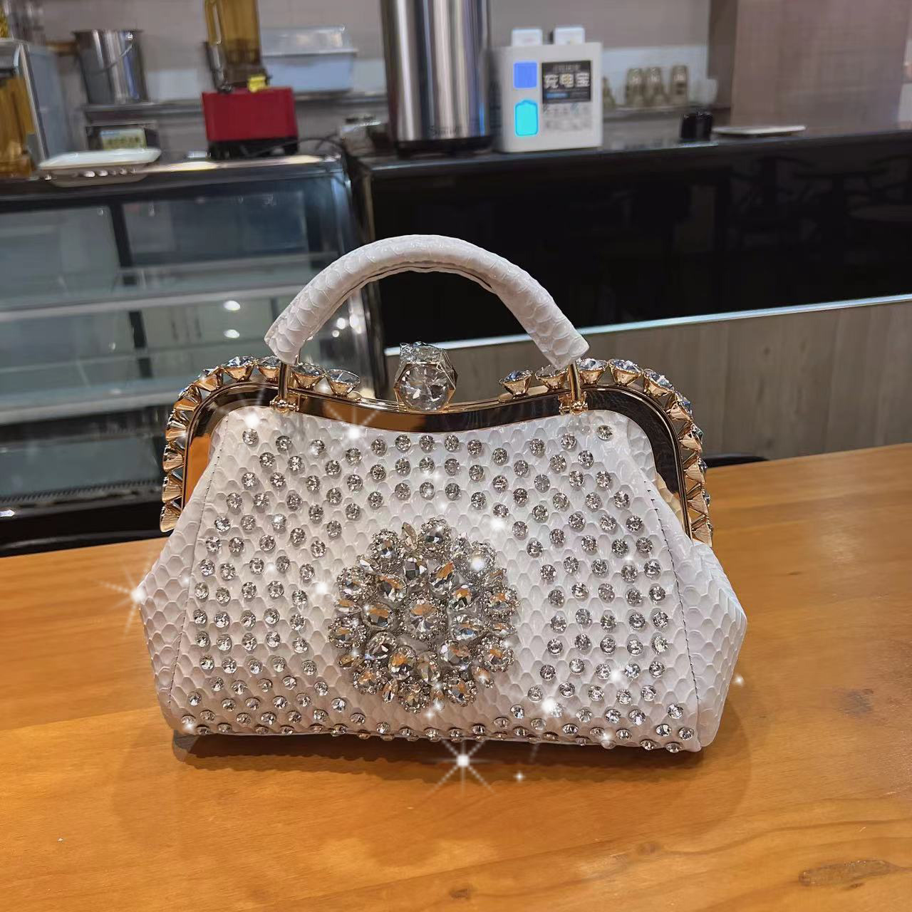 Structured Handbag Top Handle - ラインストーン付きレディースレザーハンドバッグ,ショルダーストラップ付き高級デザイナーバッグ,新コレクション