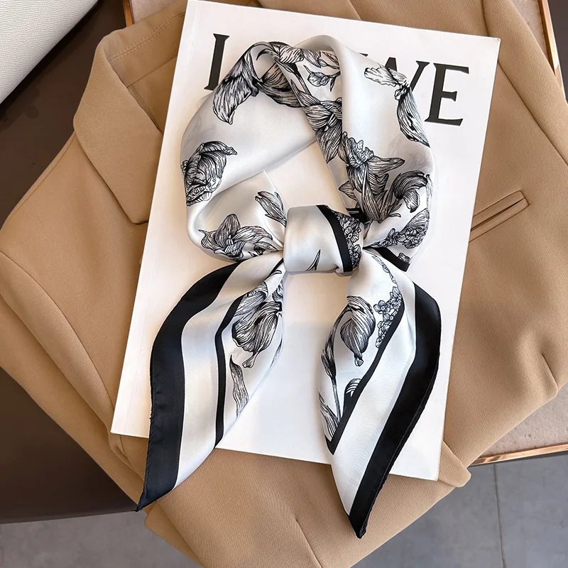 Luxury Bags Expensive - 女性用フローラルプリントスクエアスカーフ,サテン,ヘッドバンド,ヒジャーブ,ネッカチーフ,70x70cm