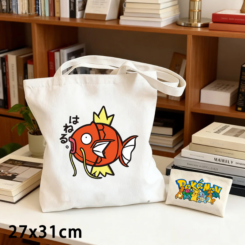 Shoulder Bag Slouchy - 2個セット ポケモン キャンバスバッグとコインケースセット 可愛い漫画アニメフィギュア ショルダーバッグ メンズ