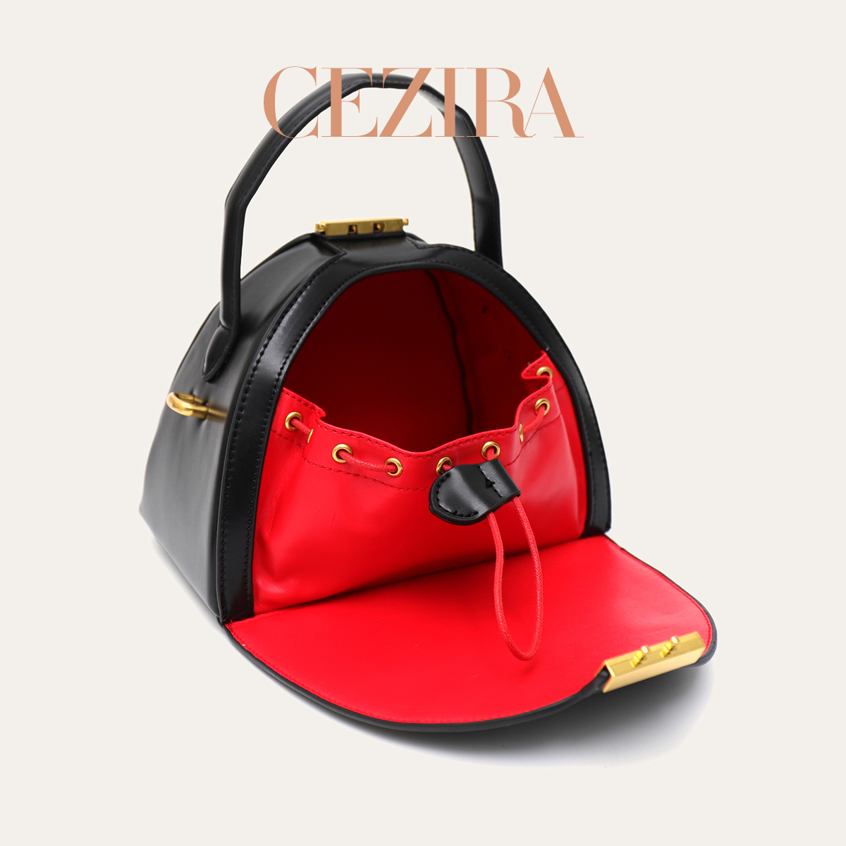 Structured Handbag Top Handle - CEZIRA ノベルティPUレザー レディース ファッション スクイーズロック ドローストリングクロージャー