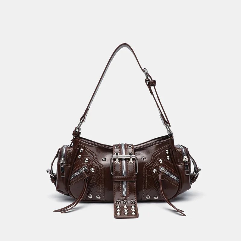 Luxury Y2K Bags - ゴシックリベットハンドバッグウエストバッグ高級ブラッククロスボディバッグスパイク付き女性の Y2k パンクヴィンテージショルダーバッグ PU レザー