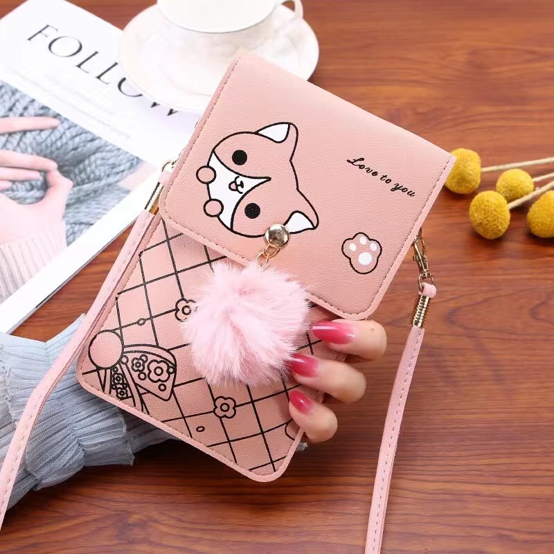 Shoulder Bag Slouchy - かわいい漫画柄のタッチスクリーン対応スマホバッグ 女性用 - スリムで透明なクロスボディバッグ ミニショルダーポーチ ウォレット