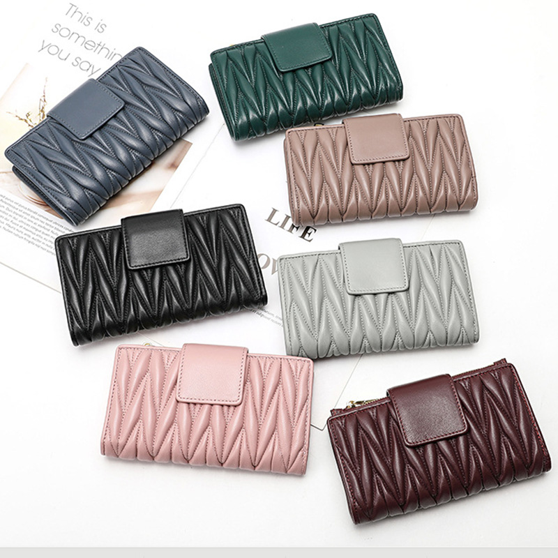 Luxury Quilted Bags - しわ 100% シープスキン本革財布女性ロング大容量レザーハンドバッグ新しいジッパー多機能ゼロ財布
