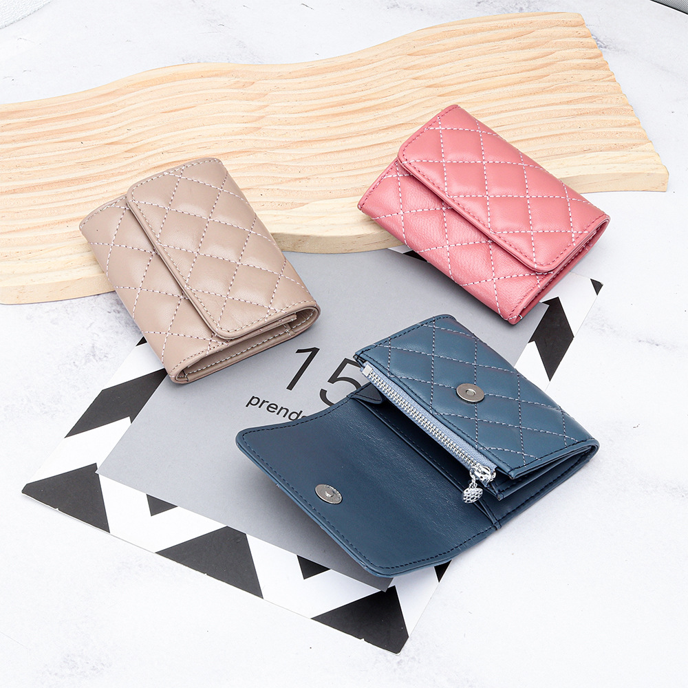 Luxury Quilted Bags - 羊革キルティングカードホルダー レディース 二つ折りレザー 銀行 クレジットカードケース 財布