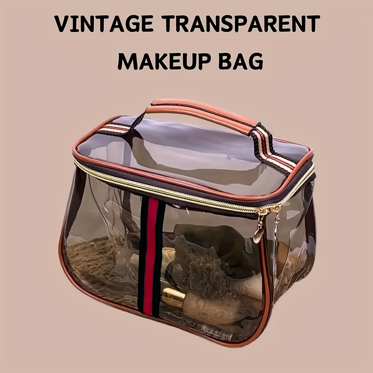 女性用透明アップル柄トイレタリーバッグ、ジッパー開閉式＆トッ - Structured Handbag Top Handle のレビューと価格