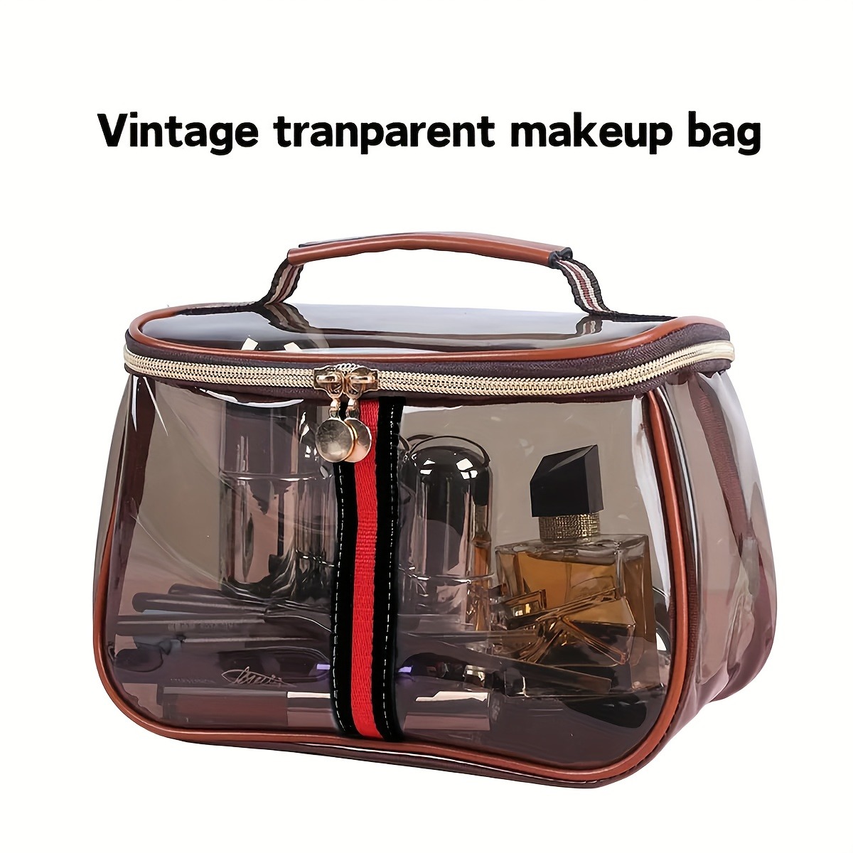 女性用透明アップル柄トイレタリーバッグ、ジッパー開閉式＆トッ - Structured Handbag Top Handle のレビューと価格