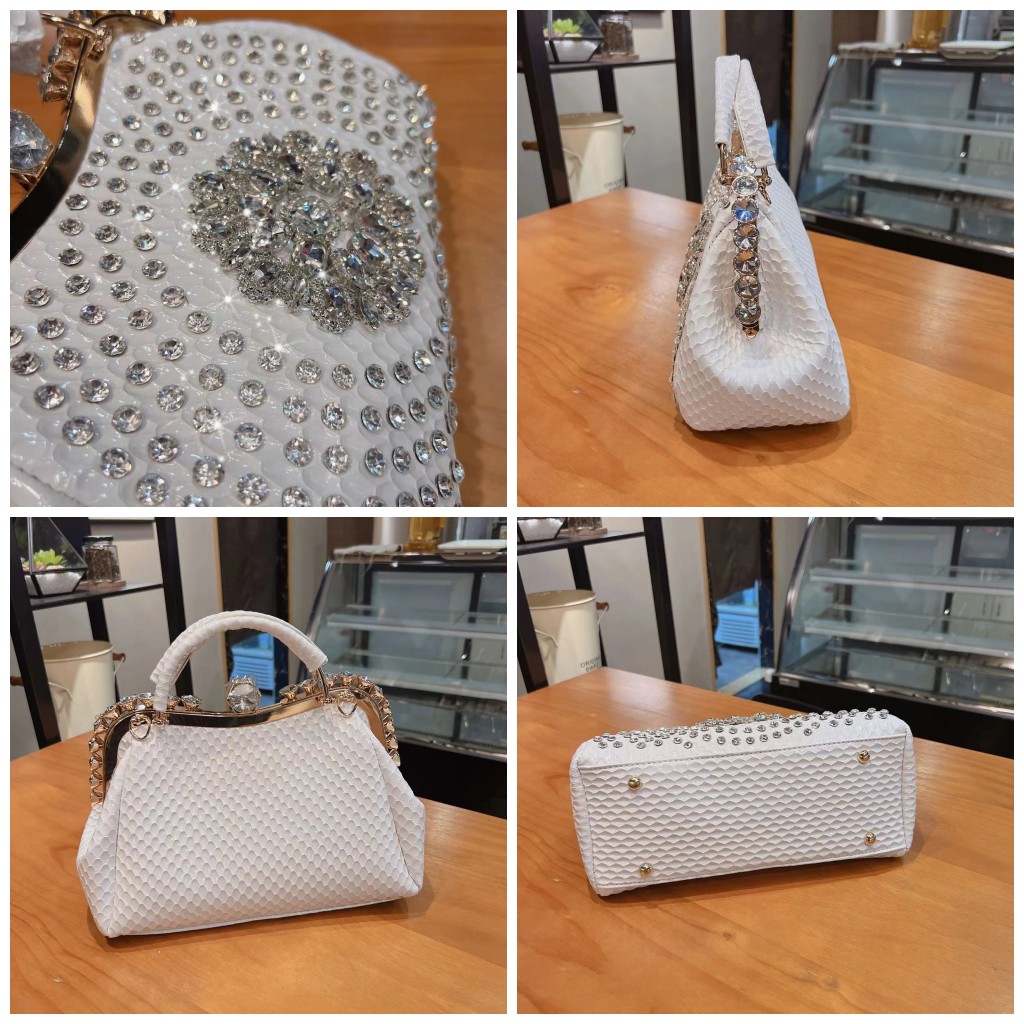 ラインストーン付きレディースレザーハンドバッグ,ショルダース - Structured Handbag Top Handle のレビューと価格