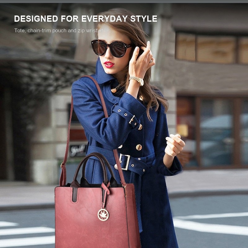 レディース3点ハンドバッグセット 大容量トートバッグ ショル - Structured Handbag Top Handle のレビューと価格