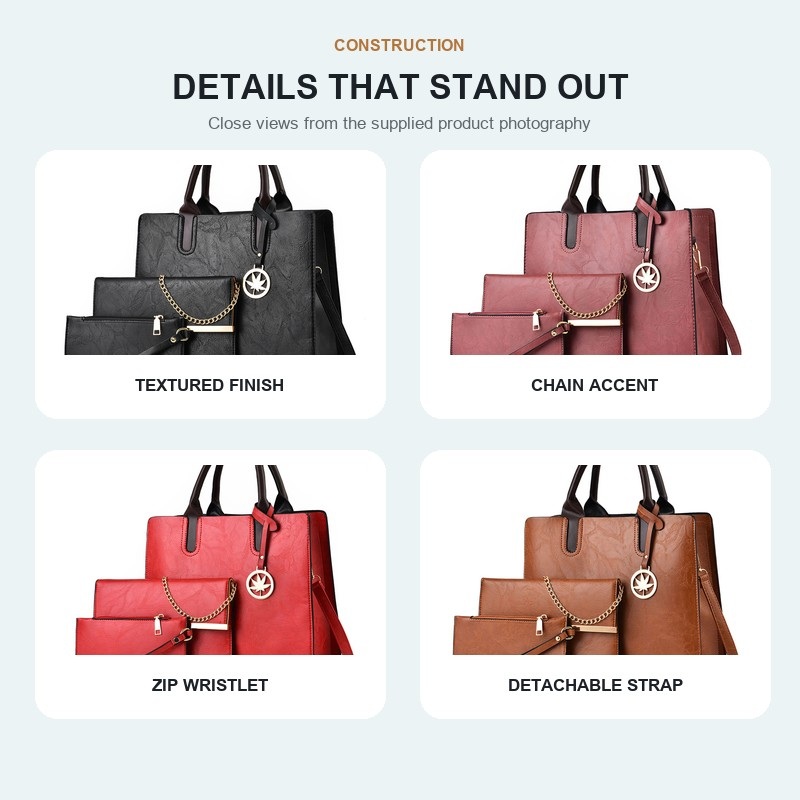 レディース3点ハンドバッグセット 大容量トートバッグ ショル - Structured Handbag Top Handle のレビューと価格