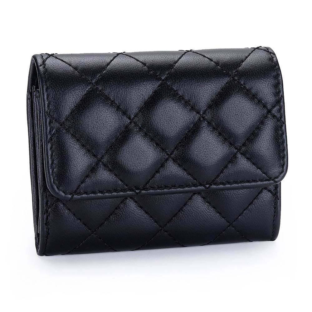 羊革キルティングカードホルダー レディース 二つ折りレザー  - Luxury Quilted Bags のレビューと価格
