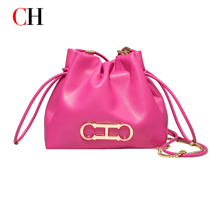 CH 高級巾着バケットバッグ女性ゴールドメタルロゴチェーンク - Luxury Bags No Logo のレビューと価格
